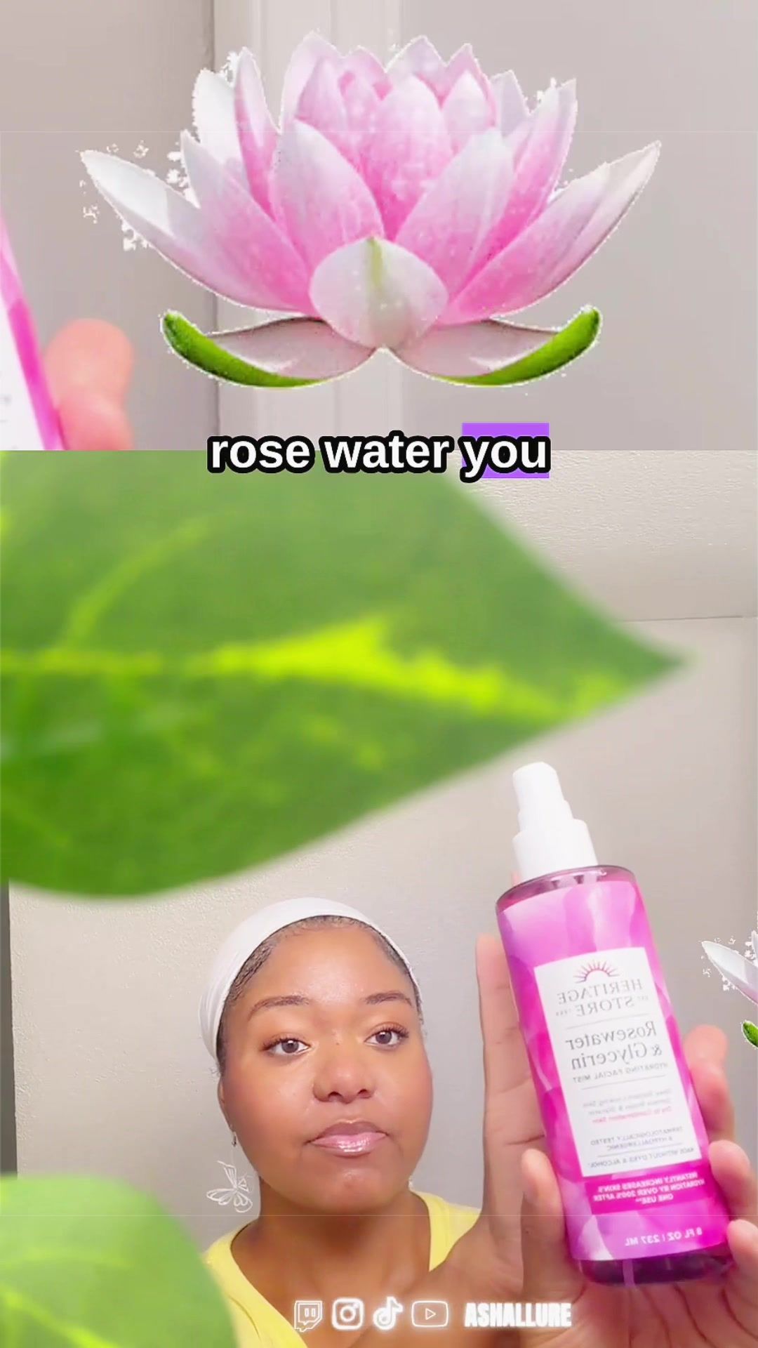 TikTok post by @ashallure for Heritage Store. Caption reads: [...] toner ✨🌹✨) #rosewater @The Heritage....