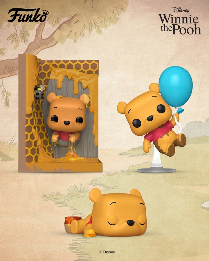 Instagram post by @jimjcummings for Funko. Caption reads: Oh, bother… 🍯 Looks like I’ll have to clear off....