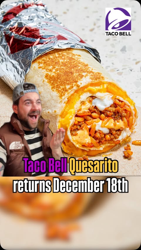 Instagram post by @snachwithzach for Taco Bell. Caption reads: Taco Bell’s Quesarito officially returns to the....