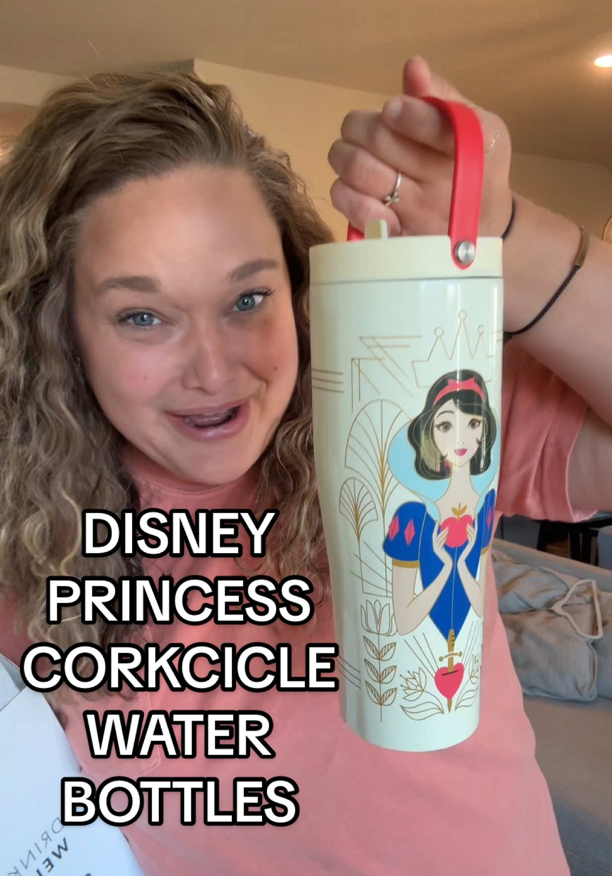 TikTok post by @mamastepie for Corkcicle. Caption reads: DISNEY X CORKCICLE WATER BOTTLES! DISNEY PRINCESS....