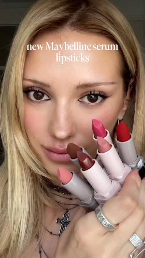 Instagram post by an influencer for Maybelline New York. Caption reads: ad new serum lipsticks from @maybelline in matte....