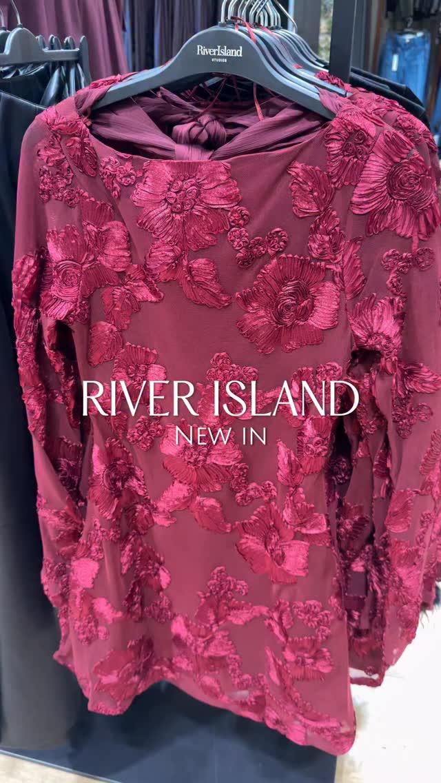 Instagram post by @highstreetfashion_x for River Island. Caption reads: @riverisland new in - the burgundy dress at the....