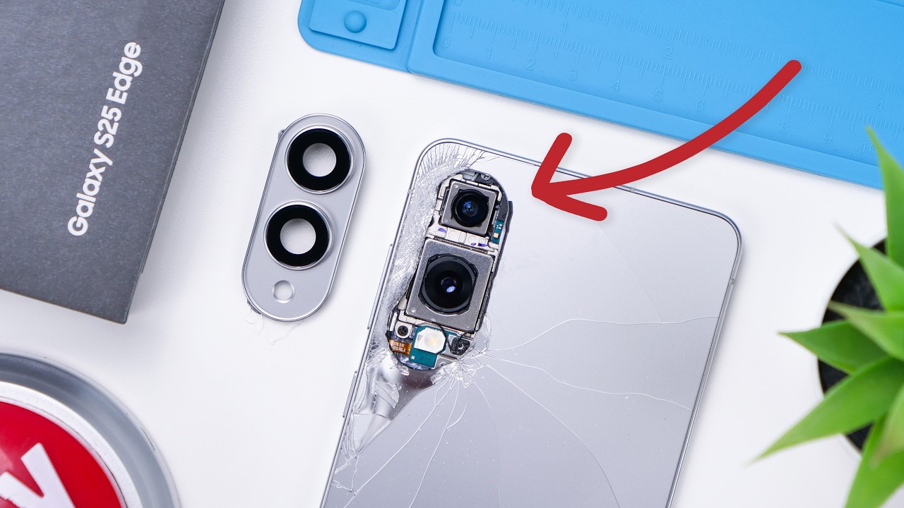 YouTube post by @PhoneRepairGuru for PCBWay. Caption reads: I Wasn’t Even Trying To Break It… | S25 Edge....