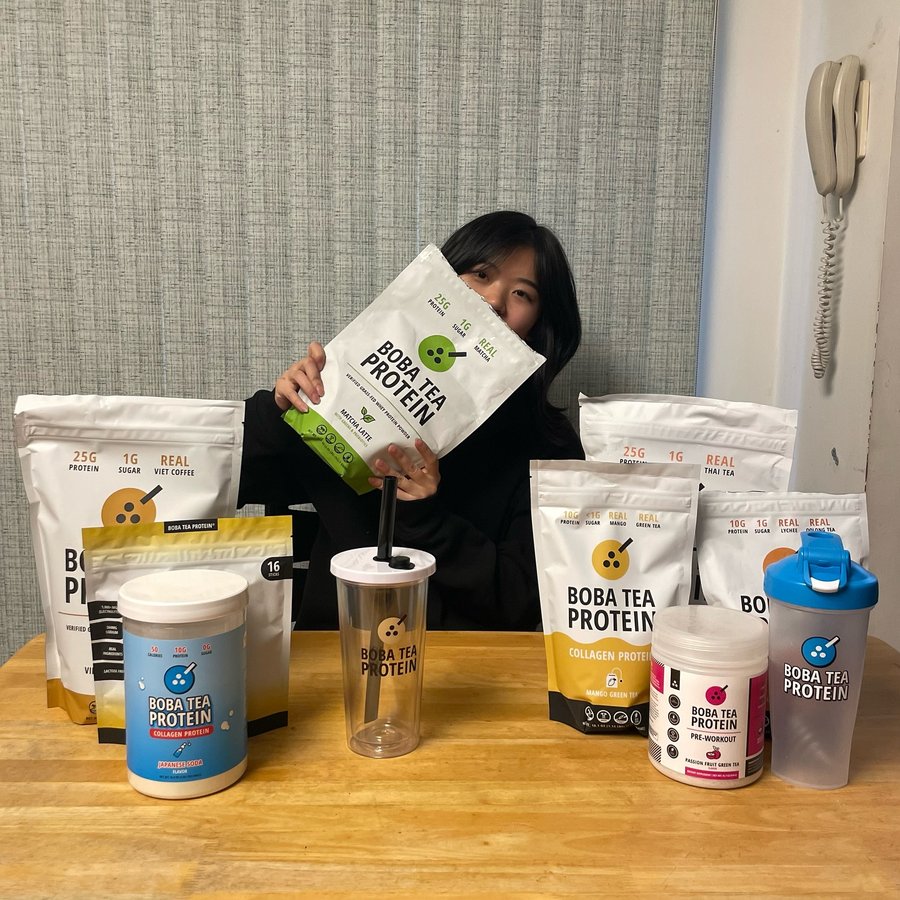 Instagram post by @swoletina for Boba Tea Protein. Caption reads: [...] that I am now partners with @bobateaprotein....