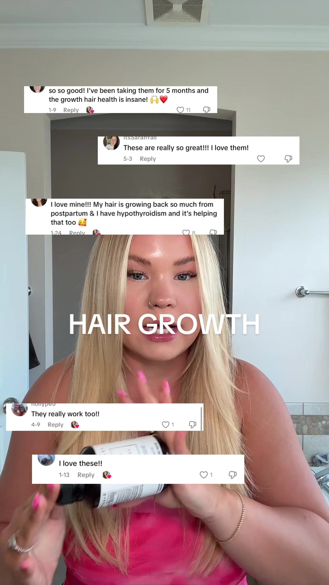 TikTok post by @kaetheblondie for JSHealth Vitamins. Caption reads: My tried & true. My hair would still be at my....