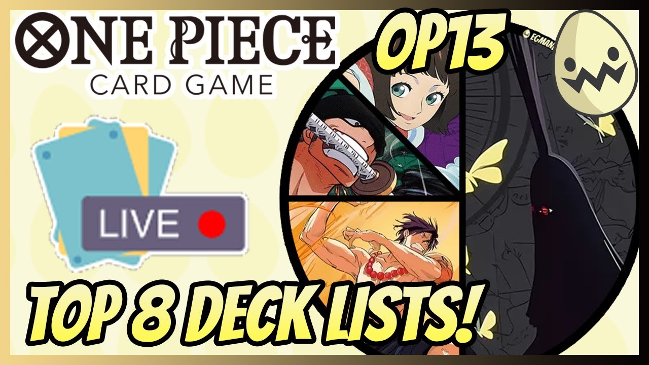 YouTube post by @TheEgman for Doomlings. Caption reads: One Piece Card Game: OP13 Warm Up! Chinoize Cup....