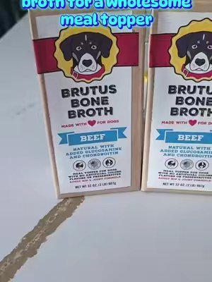 TikTok post by @lzbvibes for Brutus Broth. Caption reads: [...] natural bone broth made for dogs! @Brutus....