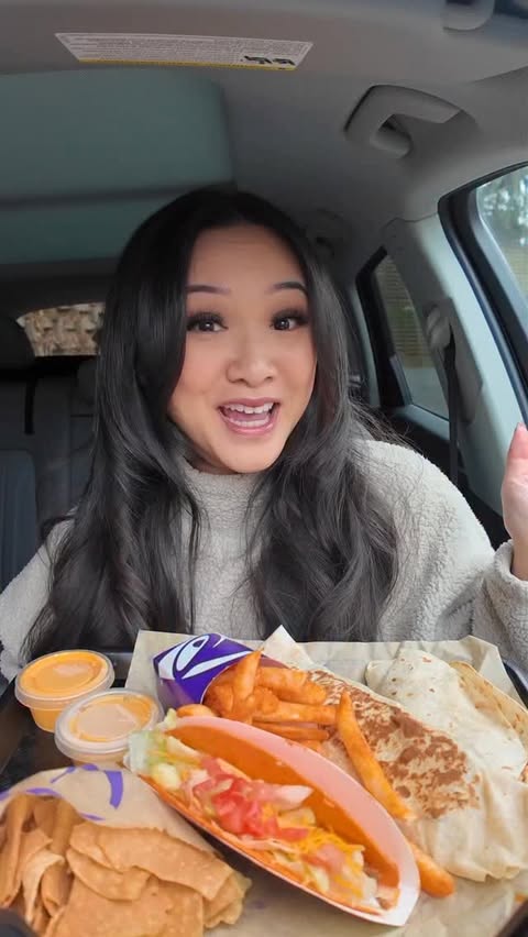 Instagram post by @trinhdoesthings for Taco Bell. Caption reads: Trying @tacobell ‘s steak and poblano rolled....