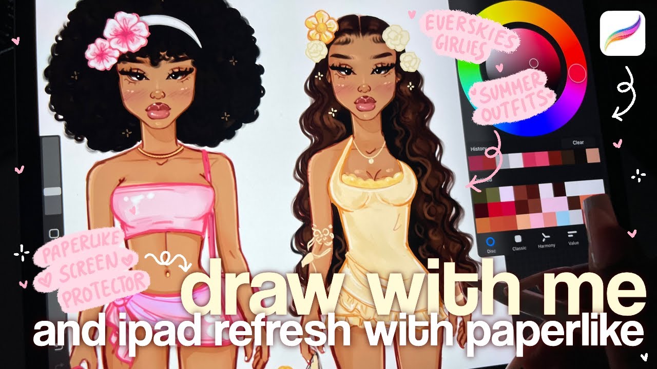 YouTube post by @masanteart for Procreate. Caption reads: ˚₊🌸🌥️ everskies summer outfits | 1hr of late....