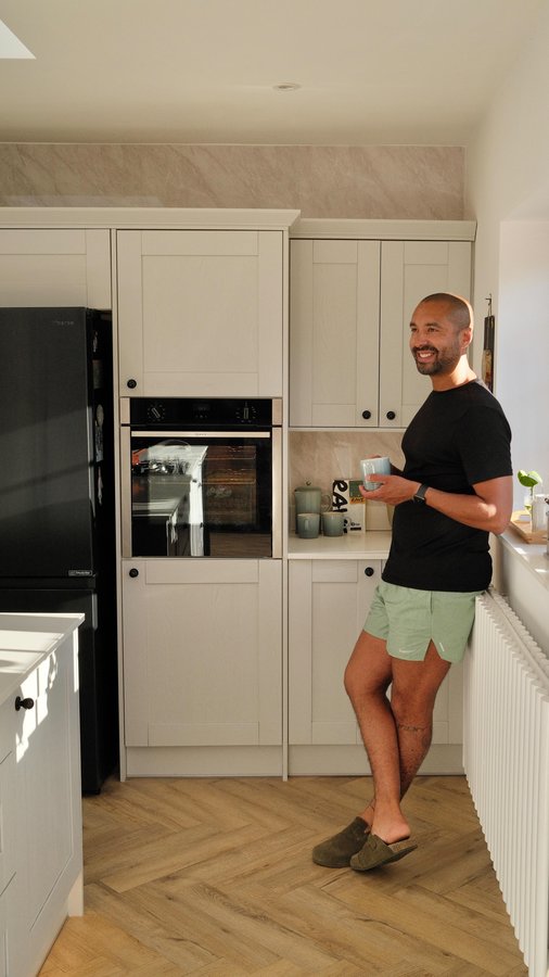 Instagram post by @daywithdad for Naturewall. Caption reads: [...] effect dove grey panelling from @naturewall....