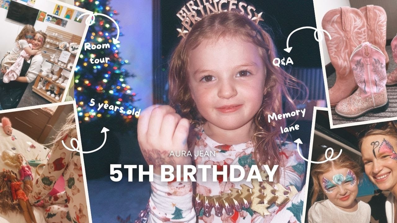YouTube post by @kyrareneevlogs for Ruggable. Caption reads: Aura's 5th Birthday | Room Tour + Q&A.