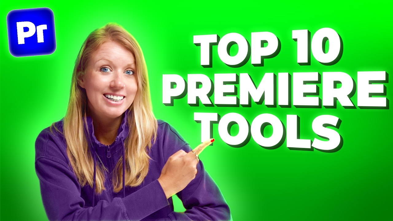 YouTube post by @PremiereGal for Envato Elements. Caption reads: 10 Premiere Tools I Couldn’t Live Without.