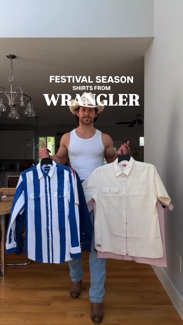 Instagram post by @chunnyfits for Wrangler. Caption reads: Turning heads in these @wrangler shirts for....
