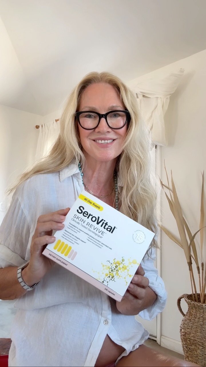 Instagram post by @angelapaul for SeroVital. Caption reads: Want firmer glowing skin without changing your....