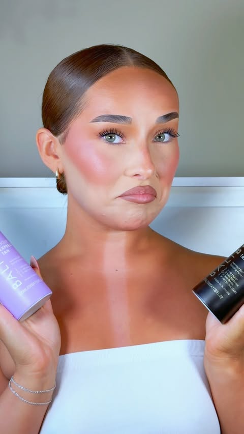 Instagram post by @caradowntonn for BALI BODY. Caption reads: [...] self tan….. let me help you decide 💜....
