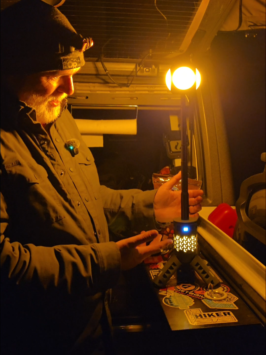 TikTok post by @hikerj for Skyfire. Caption reads: [...] #amberlight #nightlight #camping @SKYFIRE.