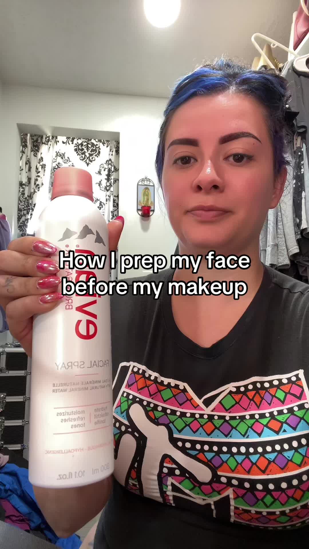 TikTok post by @beautibymar_nmbrows for Evian Facial Spray USA. Caption reads: My skin is so dry from being on hormones I have to....