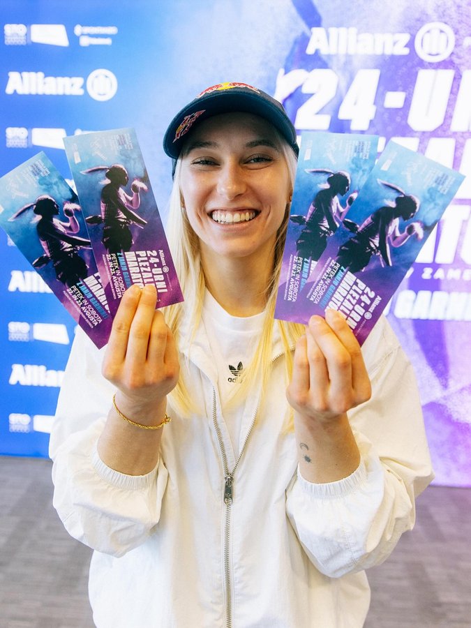 Instagram post by @janja_garnbret for Allianz. Caption reads: How you are when thinking about the climbing....