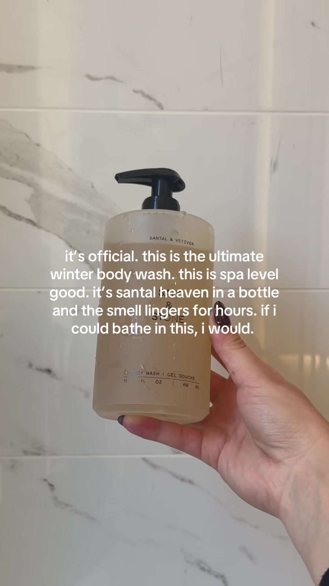 TikTok post by @gracesynod_ for SALT & STONE. Caption reads: @SALT & STONE this body wash is so good [...].