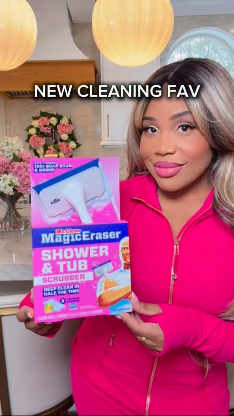 Instagram post by @makeitwithmicah for Mr. Clean. Caption reads: #MrCleanPartner My bathroom cleaning routine is a....