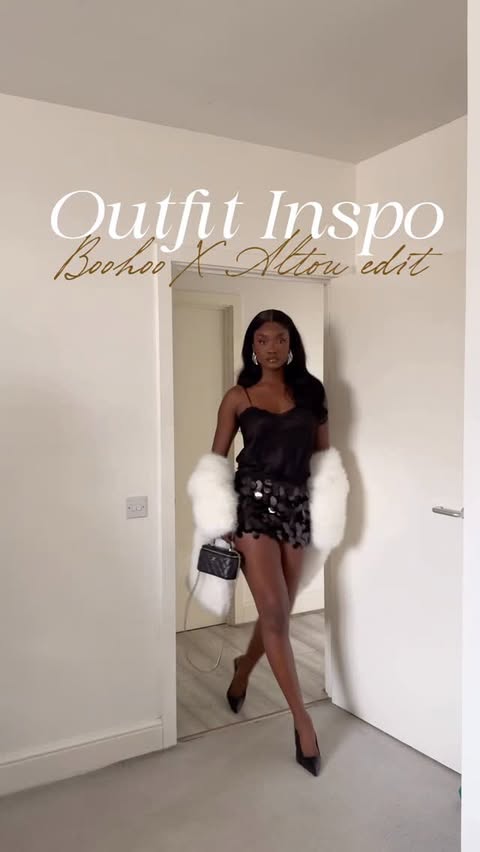 Instagram post by @altoumvu for Boohoo. Caption reads: OKAYY 1, 2, 3, or 4 ? A mixture of party wear,....