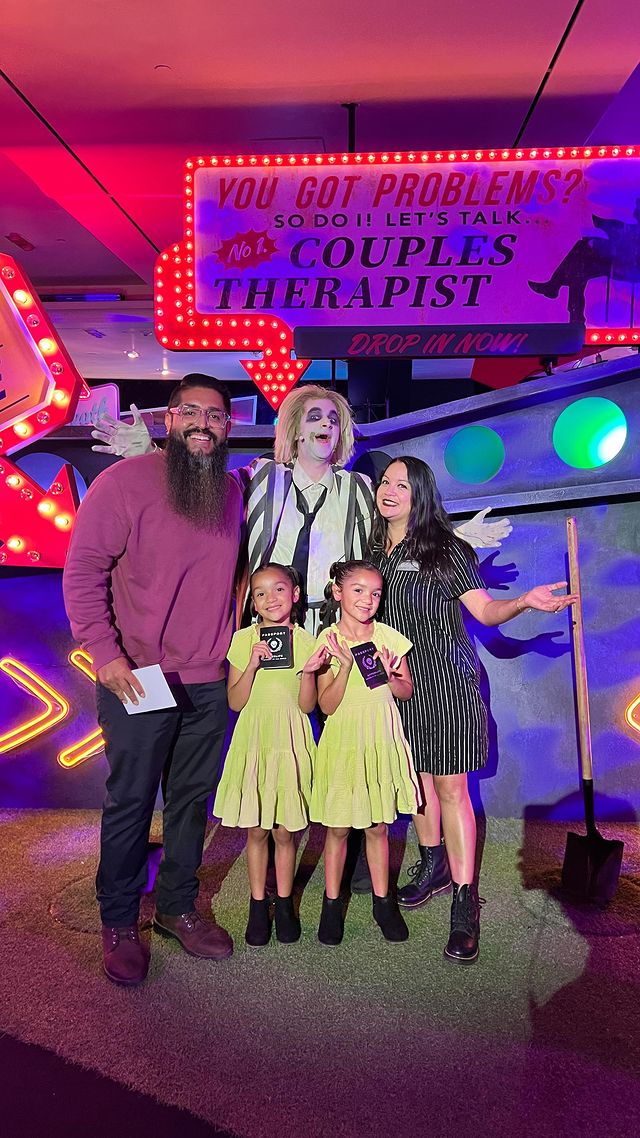 Instagram post by @flores_twins_and_fam for Beetlejuice. Caption reads: BeetleJuice! BeetleJuice! BeetleJuice! We got an....