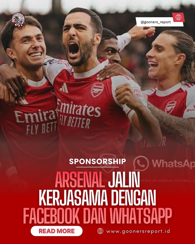 Instagram post by @gooners_report for WhatsApp. Caption reads: [...] hari lalu kemitraan resmi baru dengan....