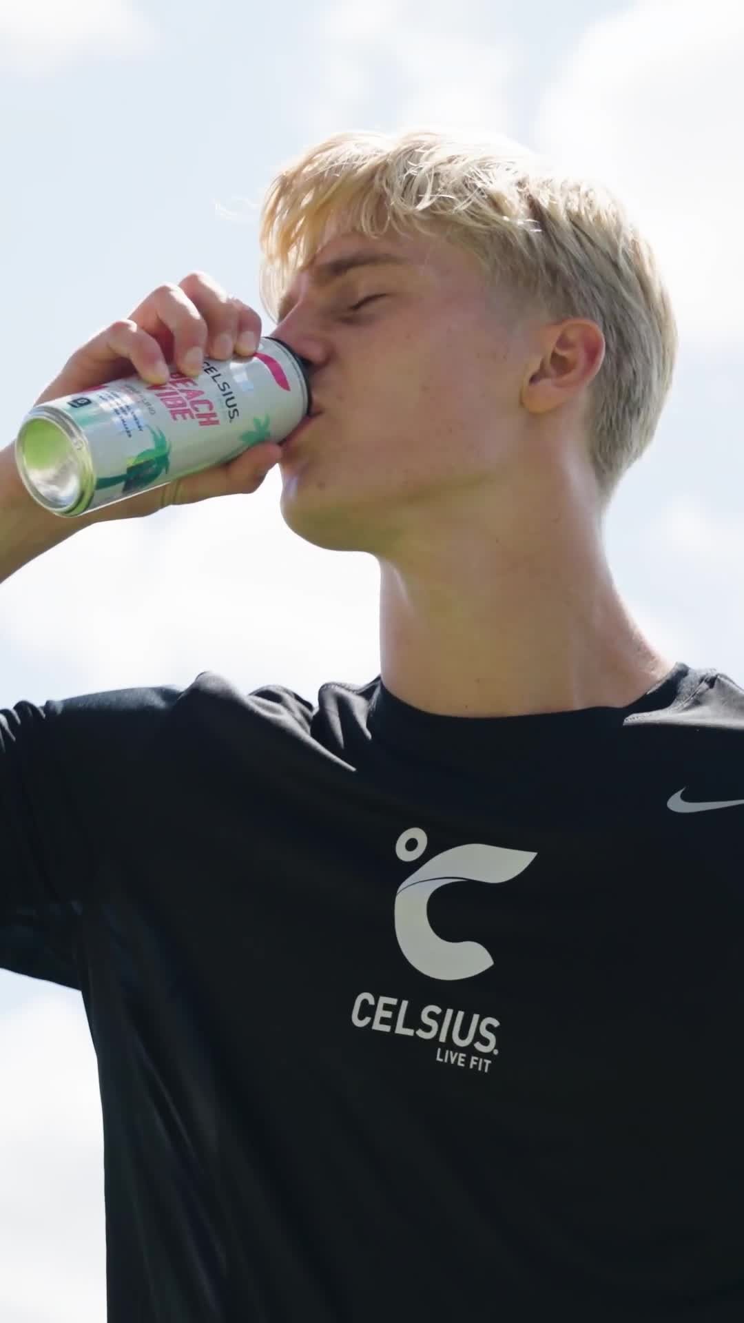 Instagram post by @lucasbergvall for Celsius Sverige. Caption reads: Game on ⚽️⚡️⁠
⁠
Välkommen till CELSIUS-teamet,....