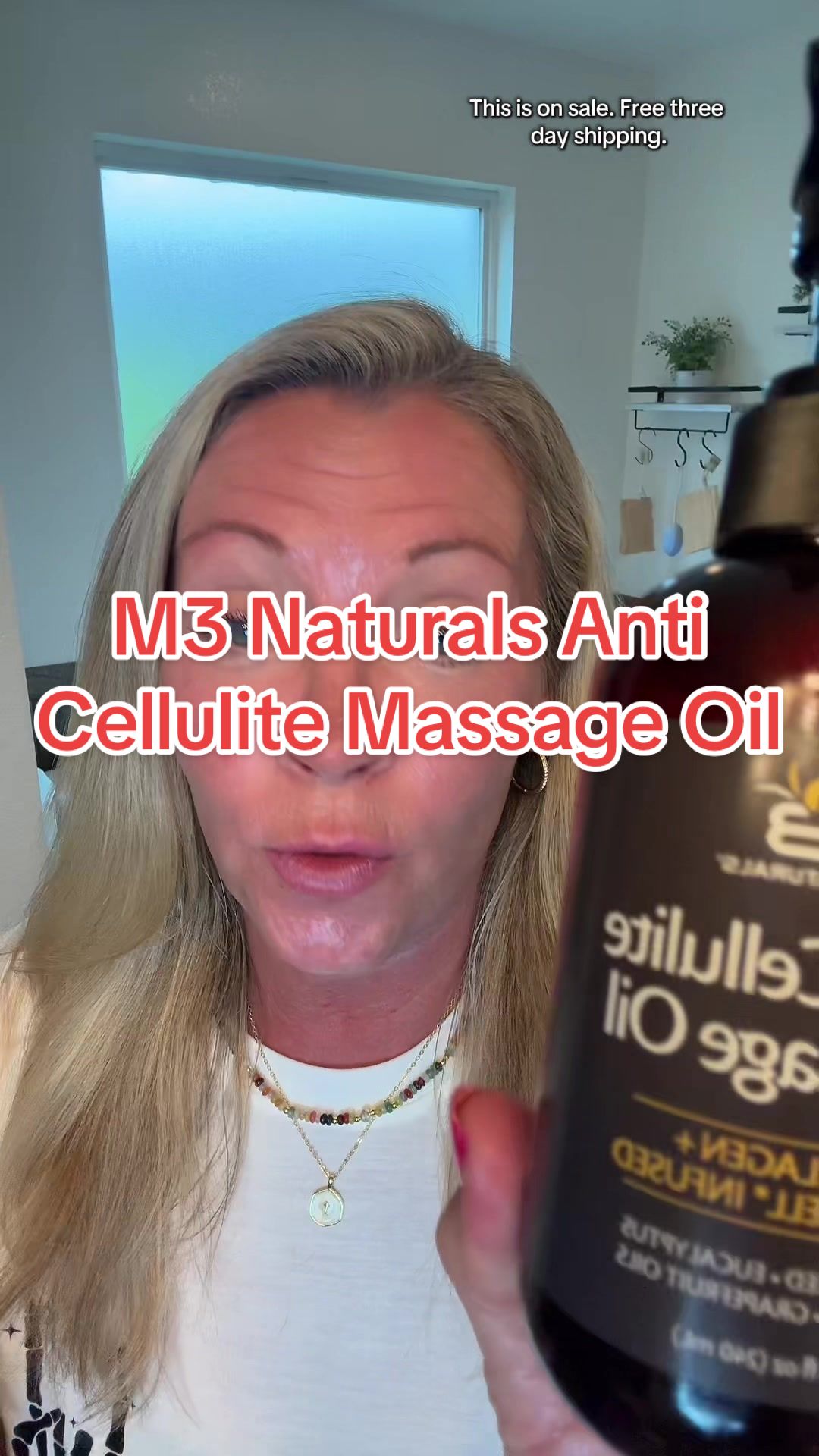 TikTok post by @hdugan for M3 Naturals. Caption reads: M3 Naturals Anti Cellulite Massage oil. @M3 [...].