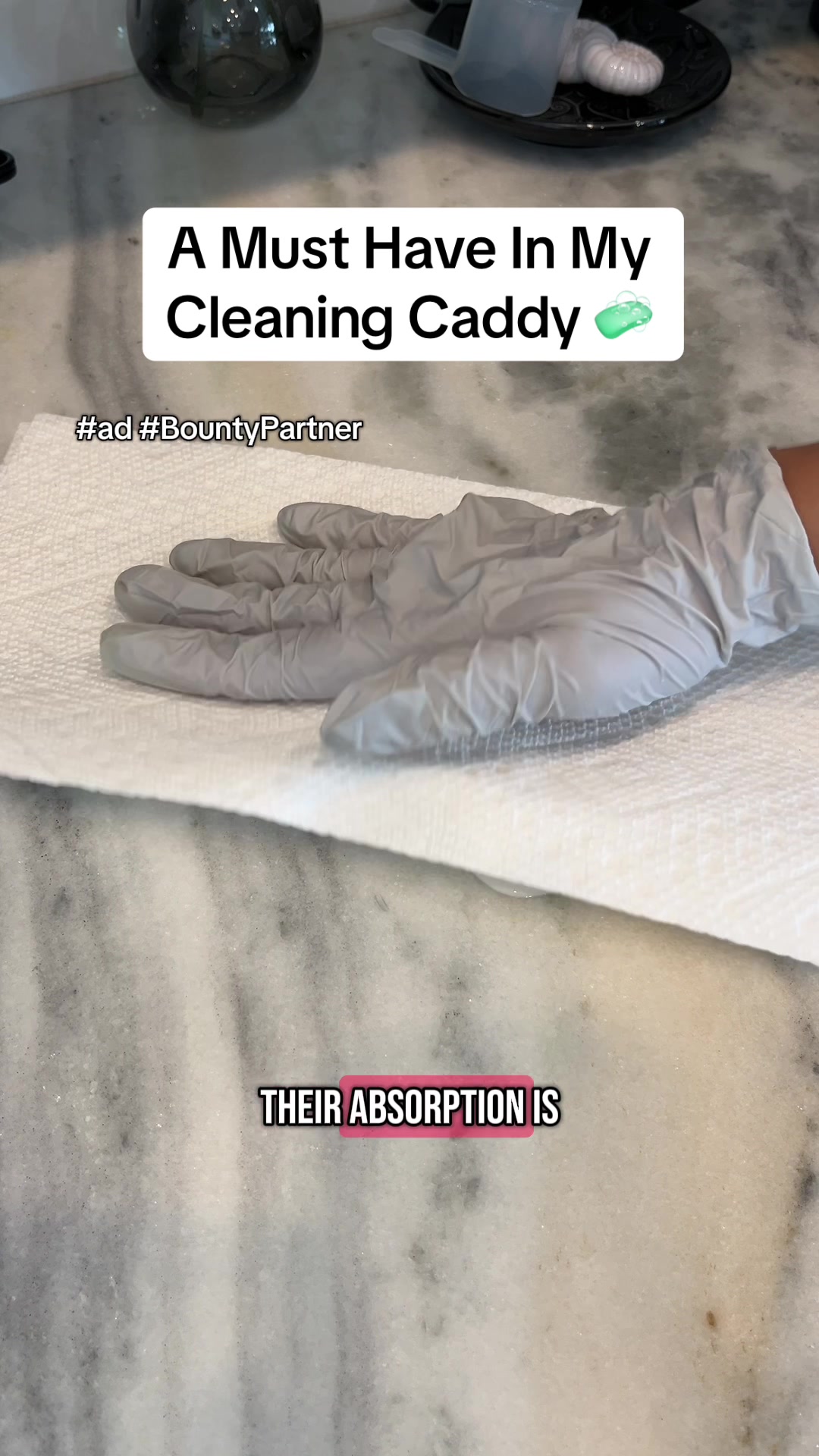 TikTok post by @cleanwcarly for Bounty. Caption reads: #ad #bountypartner Bounty has been a staple in my....