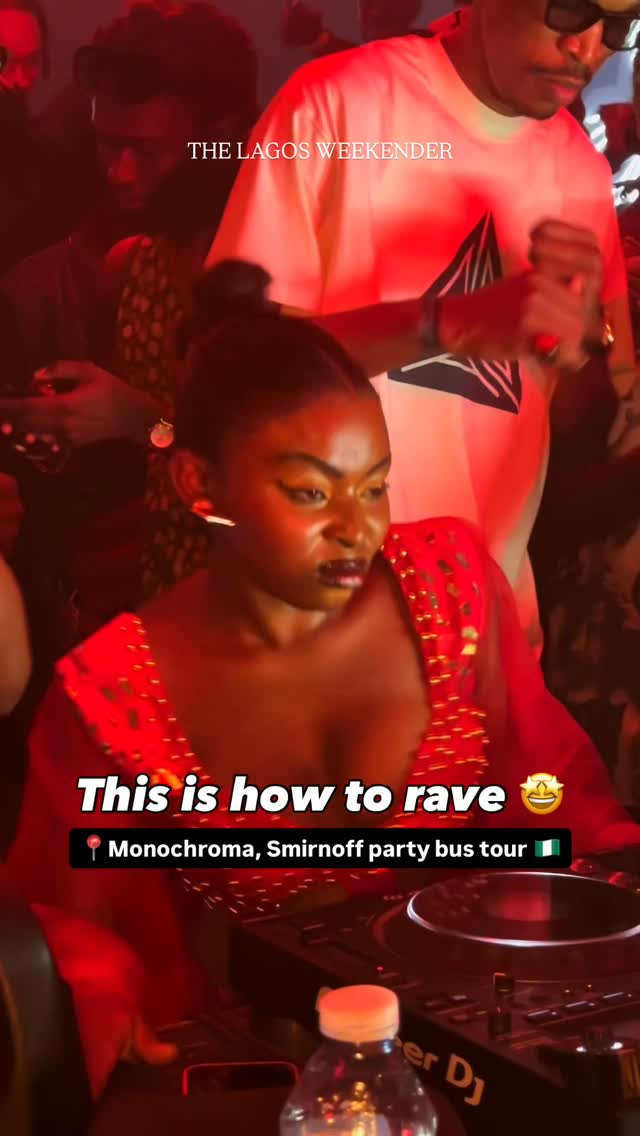 Instagram post by @thelagosweekender for Smirnoff. Caption reads: WEEKENDER LIVE: SMIRNOFF ICE PARTY BUS....