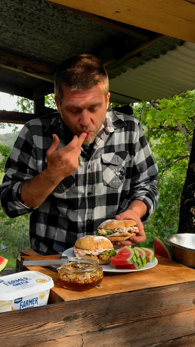 Instagram post by @chefadamglick for Lifeway Foods. Caption reads: Pimiento cheese spread grilled chicken sandwich,....