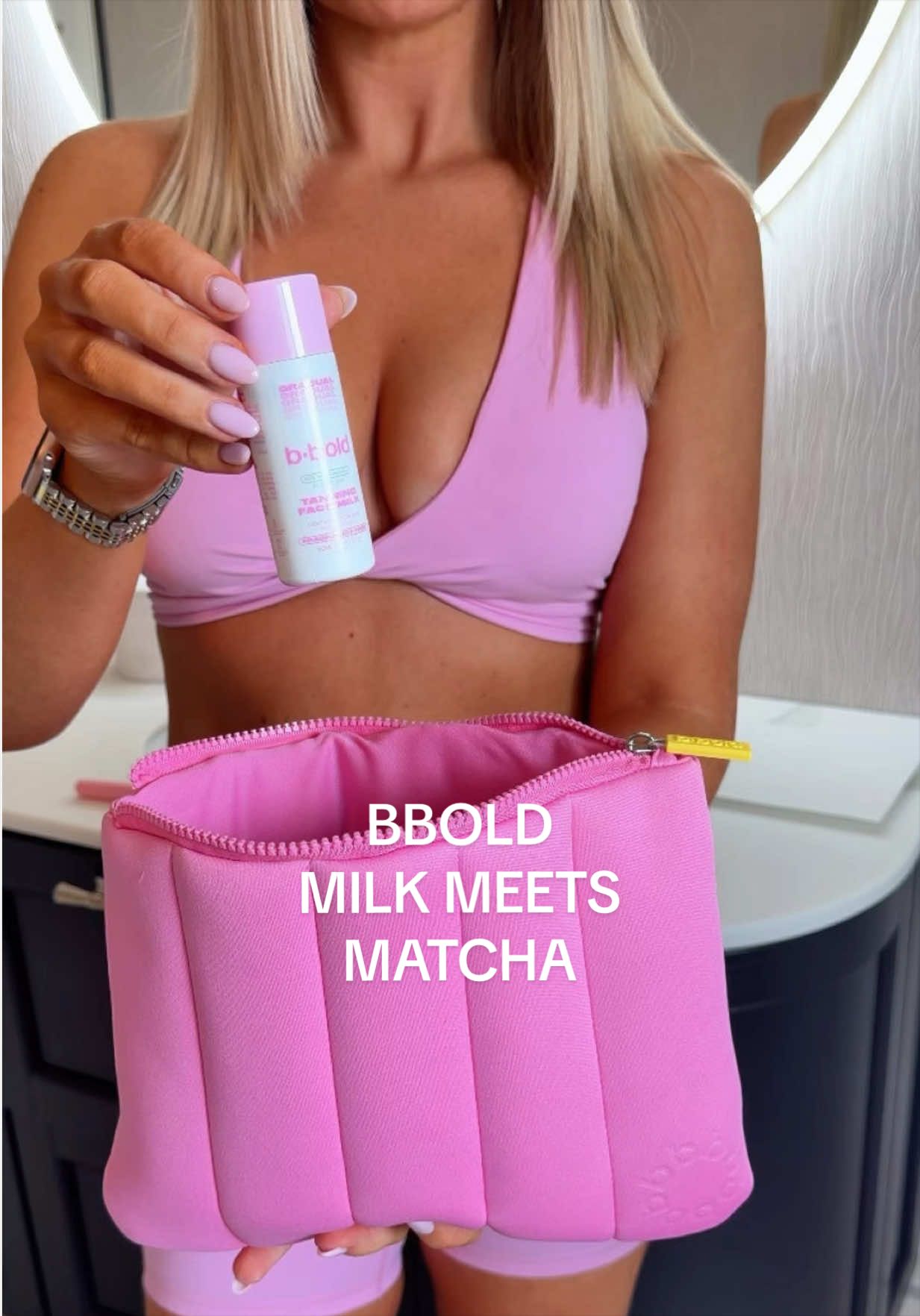 TikTok post by @amanda.mcmichael for bBold Tan. Caption reads: The new milk meets matcha range from @b•bold has....
