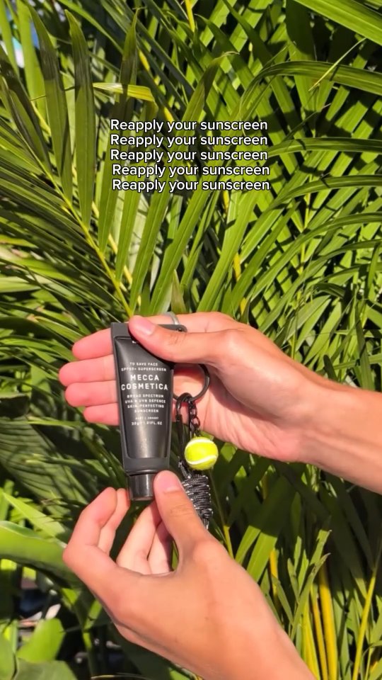 Instagram post by @meccacosmetica for Australian Open. Caption reads: Your sign to top up your SPF ☀️😎 Reapply at least....