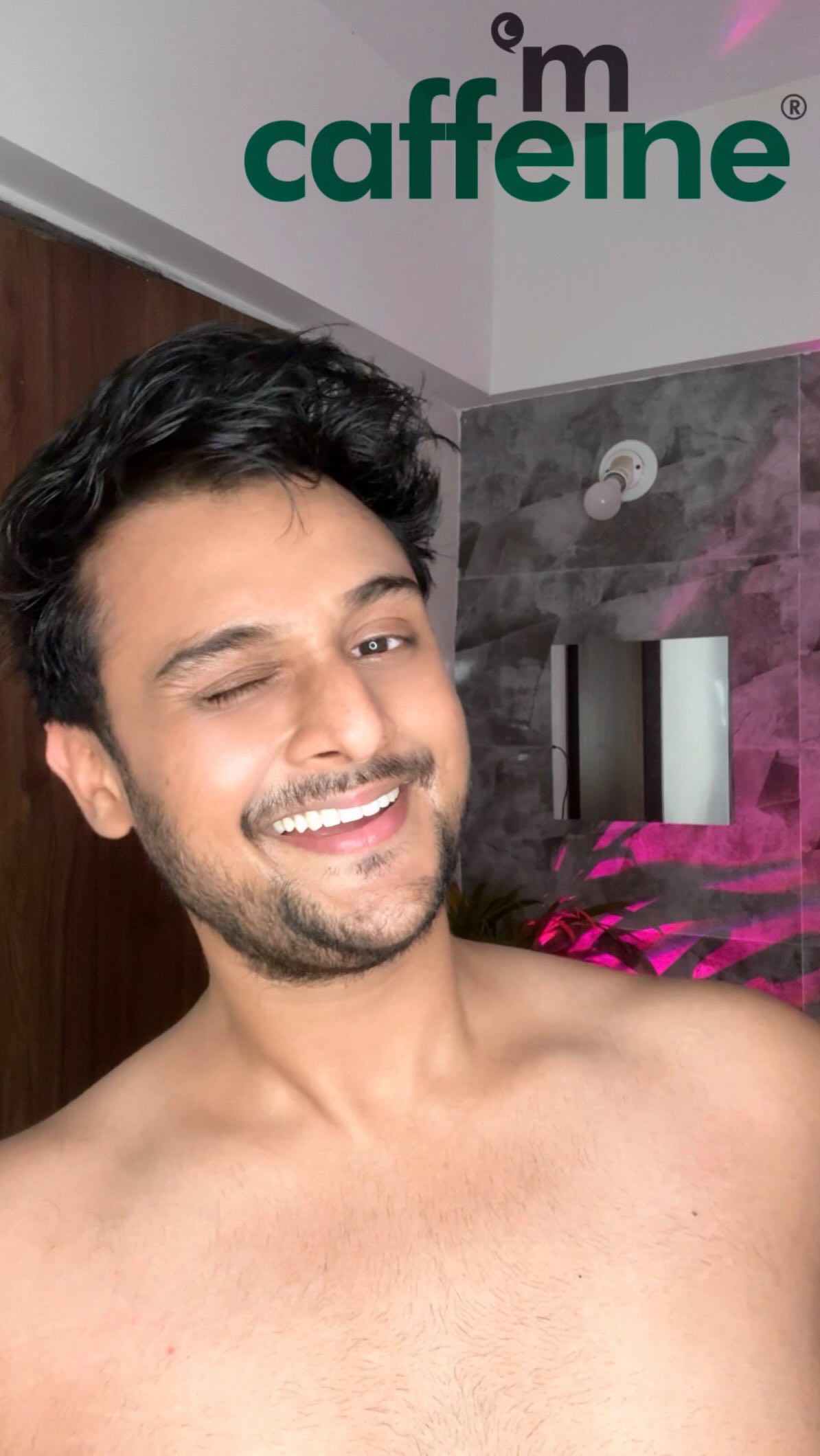 Instagram post by @vrushab_k for mCaffeine. Caption reads: Dry skin? Never heard of it 😌 as....