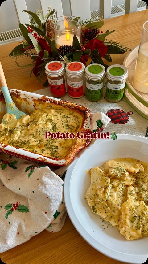 Instagram post by @eimers_eats for Favourit Foods Ltd. Caption reads: Ad| Potato Gratin using some of the Favourit herbs....