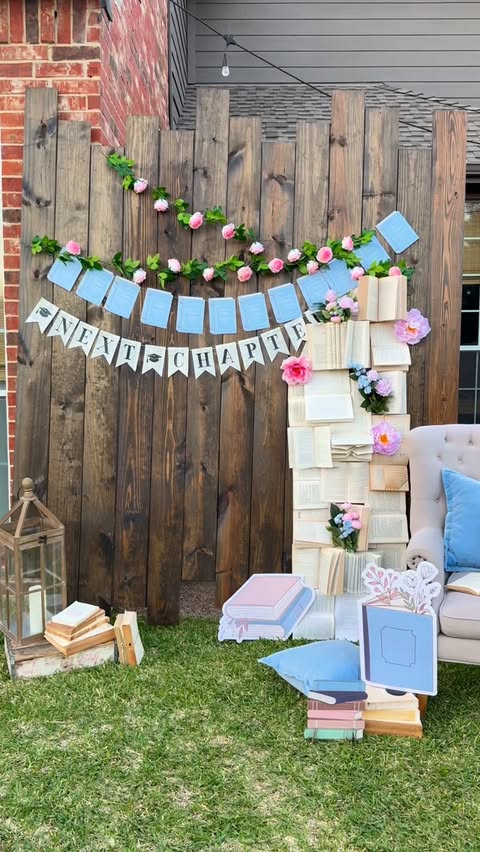Instagram post by @giggles_galore for Oriental Trading. Caption reads: [...] book themed decorations from....