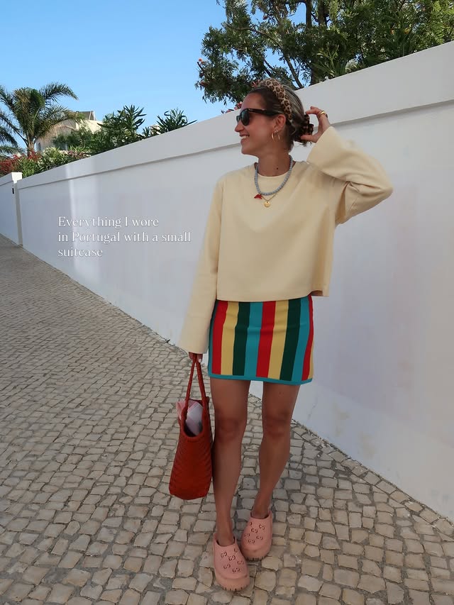 Instagram post by @goodmannersstyle for Accessorize. Caption reads: Outfits I wore in Portugal 🫶🏼 Summer has arrived....
