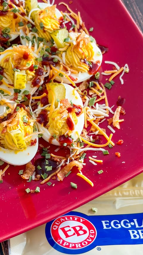 Instagram post by @tastefullygrace for Eggland's Best. Caption reads: [...] & BBQ DEVILED EGGS 🇺🇸🥚🔥 Creamy....