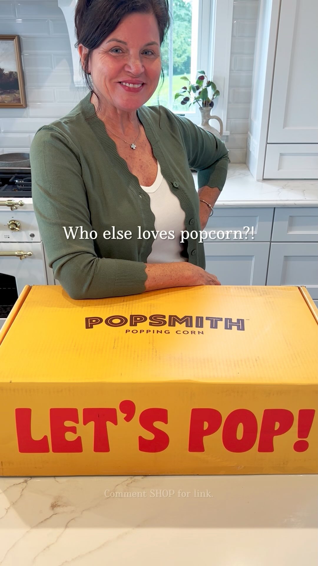 Instagram post by @tuxedofarmhouse for Popsmith. Caption reads: [...] I’m loving my new corn popper from Popsmith!....