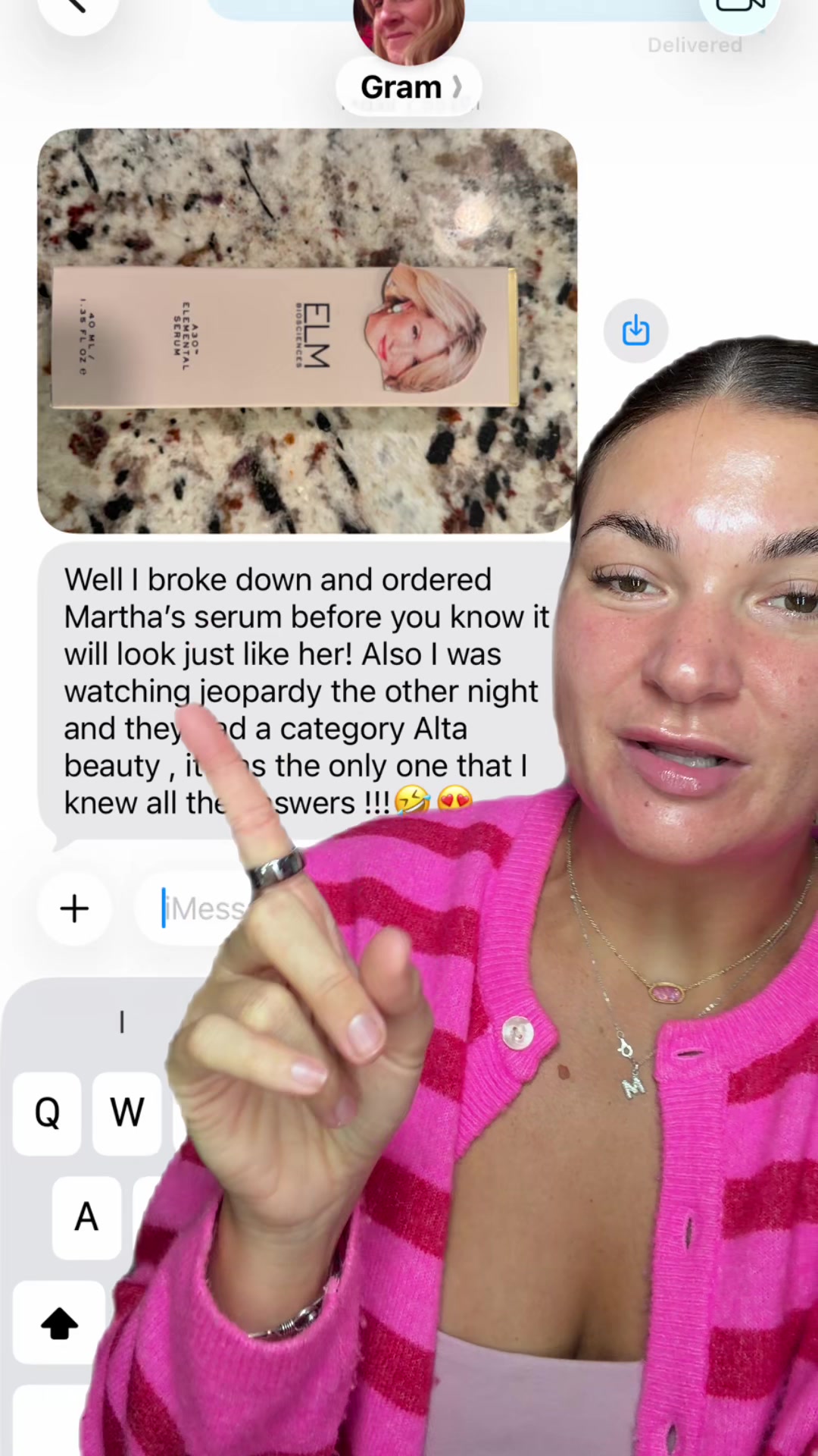 TikTok post by @makeupmaddie for Elm Biosciences. Caption reads: [...] out photo of Martha for me..😂❤️ @Elm....