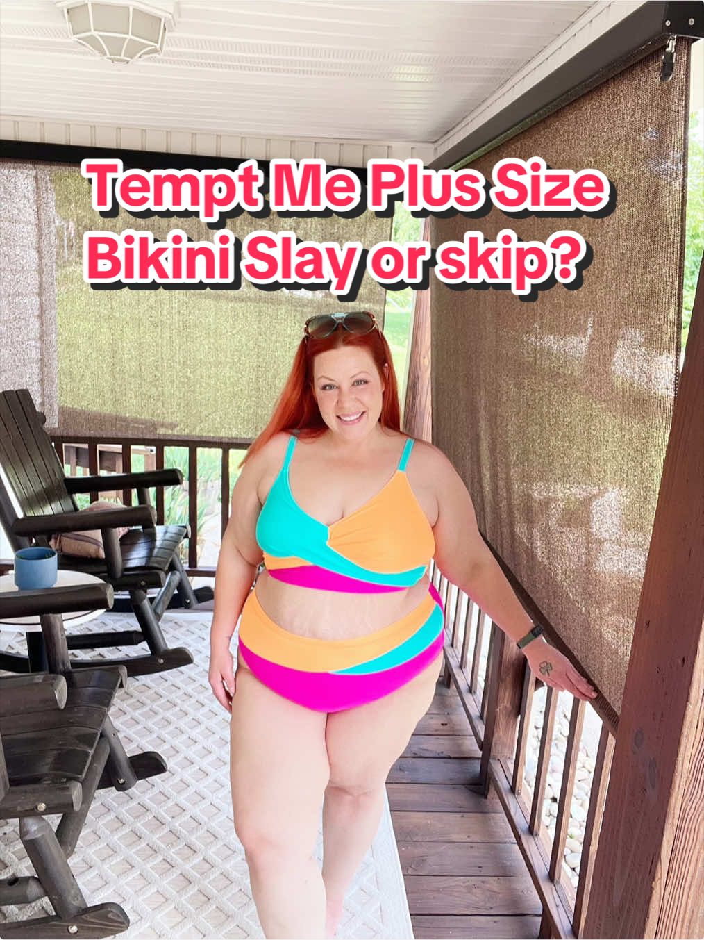 TikTok post by @cynssupersavings for Tempt Me Swimsuits. Caption reads: @Tempt Me Swimsuits sent me a plus size bikini 👙....