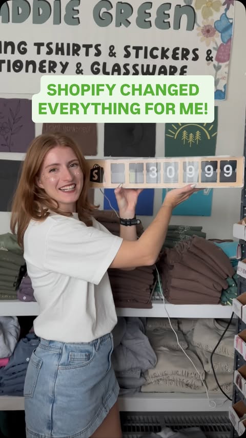 Instagram post by @itsmaddiegreen for Shopify. Caption reads: [...] warehouse and everywhere in between, Shopify....