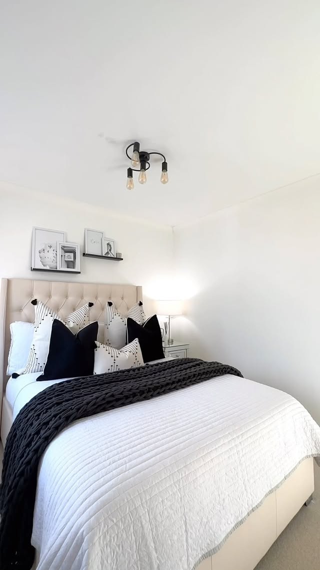 Instagram post by @homebykatie_21 for Arista Living. Caption reads: Make my bed with me 💤 •Weekend vibes 🌟 Have a....