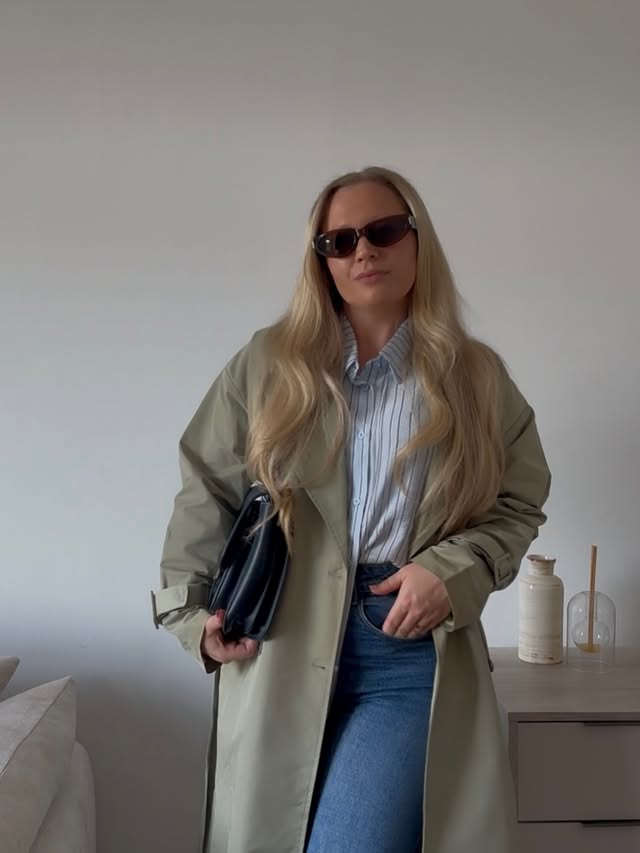 Instagram post by @mrskellyc_ for Gini London. Caption reads: [...] reel 🫶🏻 this trench girls 👌🏼 AD....
