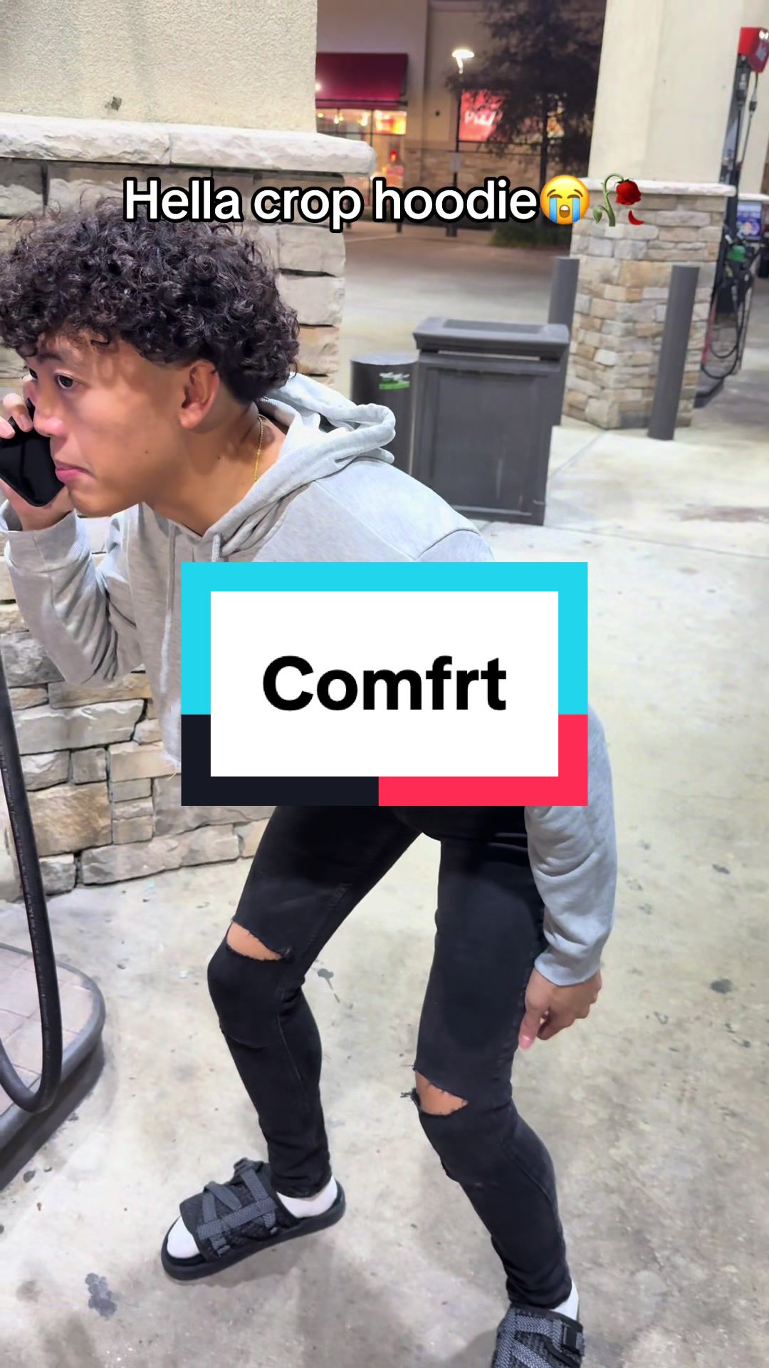 TikTok post by @klentoomuch for Comfrt. Caption reads: This is such a deal @Comfrt crop hoodie  #comfrt....