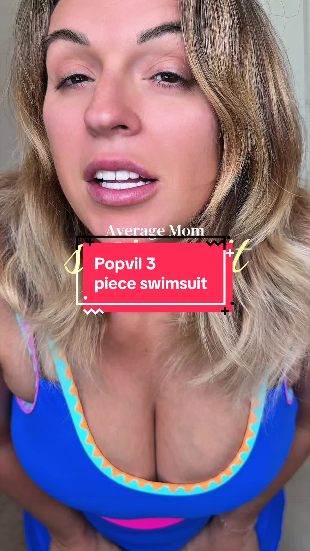 TikTok post by @momlifewithkandise for Popvil. Caption reads: [...] great mom swimsuit, check this one out!....