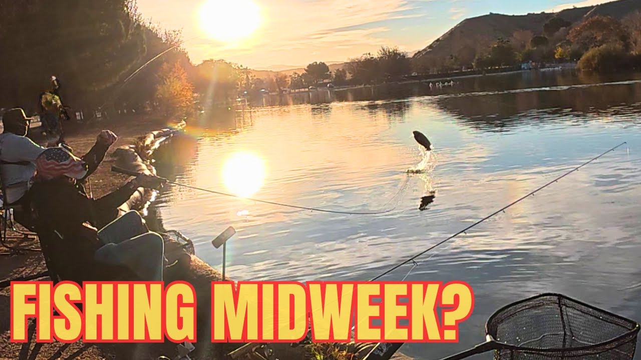 YouTube post by @SeaSpankerOutdoors for TruDave Gear. Caption reads: Is Midweek Fishing Better? - Hesperia Lake.