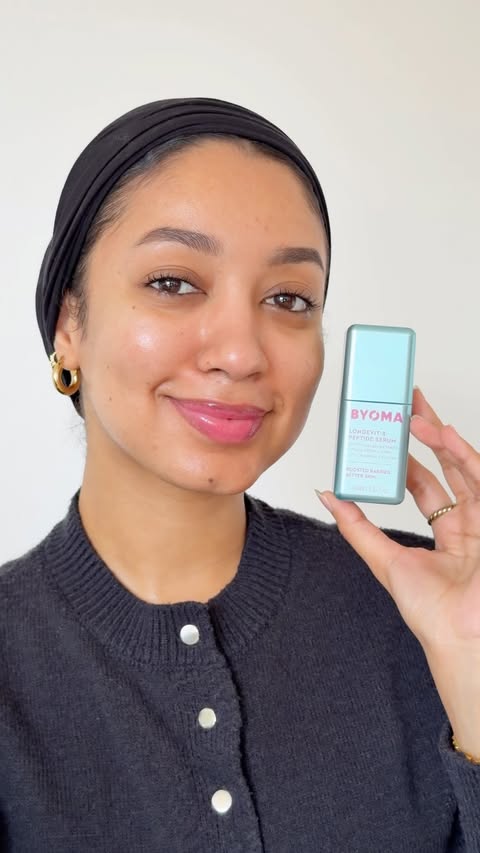 Instagram post by @farhana_oberson for BYOMA. Caption reads: Really enjoying the new @byoma Longevit-8 peptide....