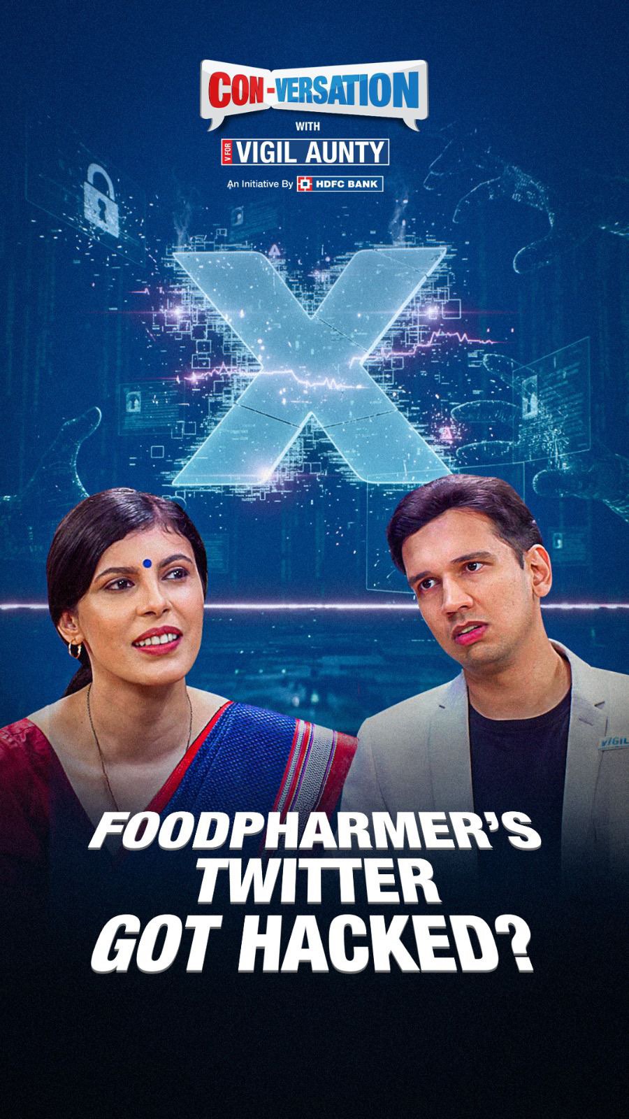 Instagram post by @vforvigilaunty for HDFC Bank. Caption reads: Even food detectives aren’t safe from hackers!....
